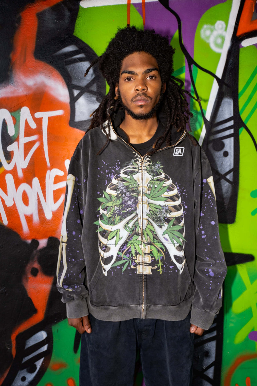 Healthy Lungz Full Zip Up Hoodie - Vintage Shadow Black