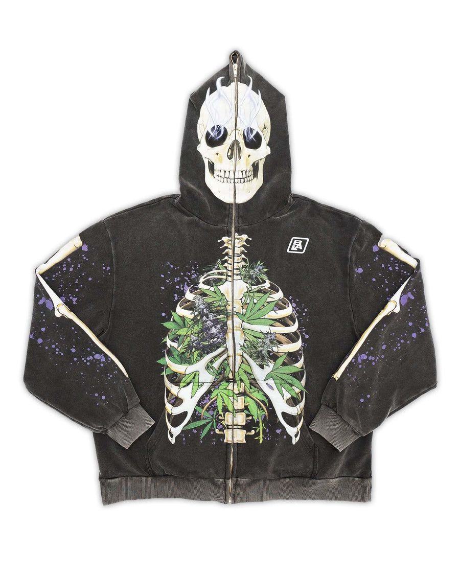 Healthy Lungz Full Zip Up Hoodie - Vintage Shadow Black
