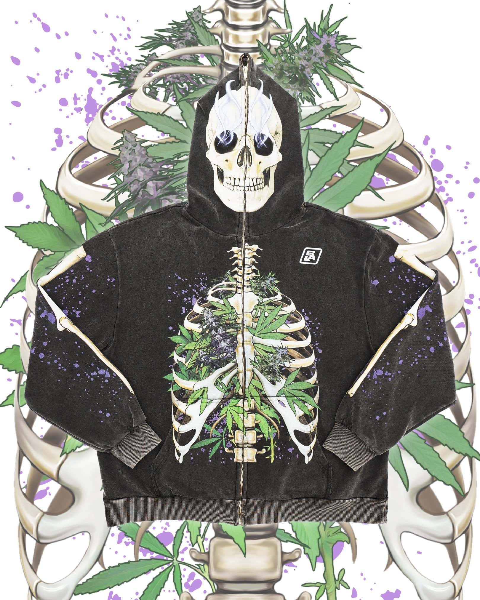 Healthy Lungz Full Zip Up Hoodie - Vintage Shadow Black