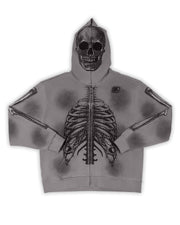 Skeleton Full Zip Up Hoodie - Smokey Rhinestone