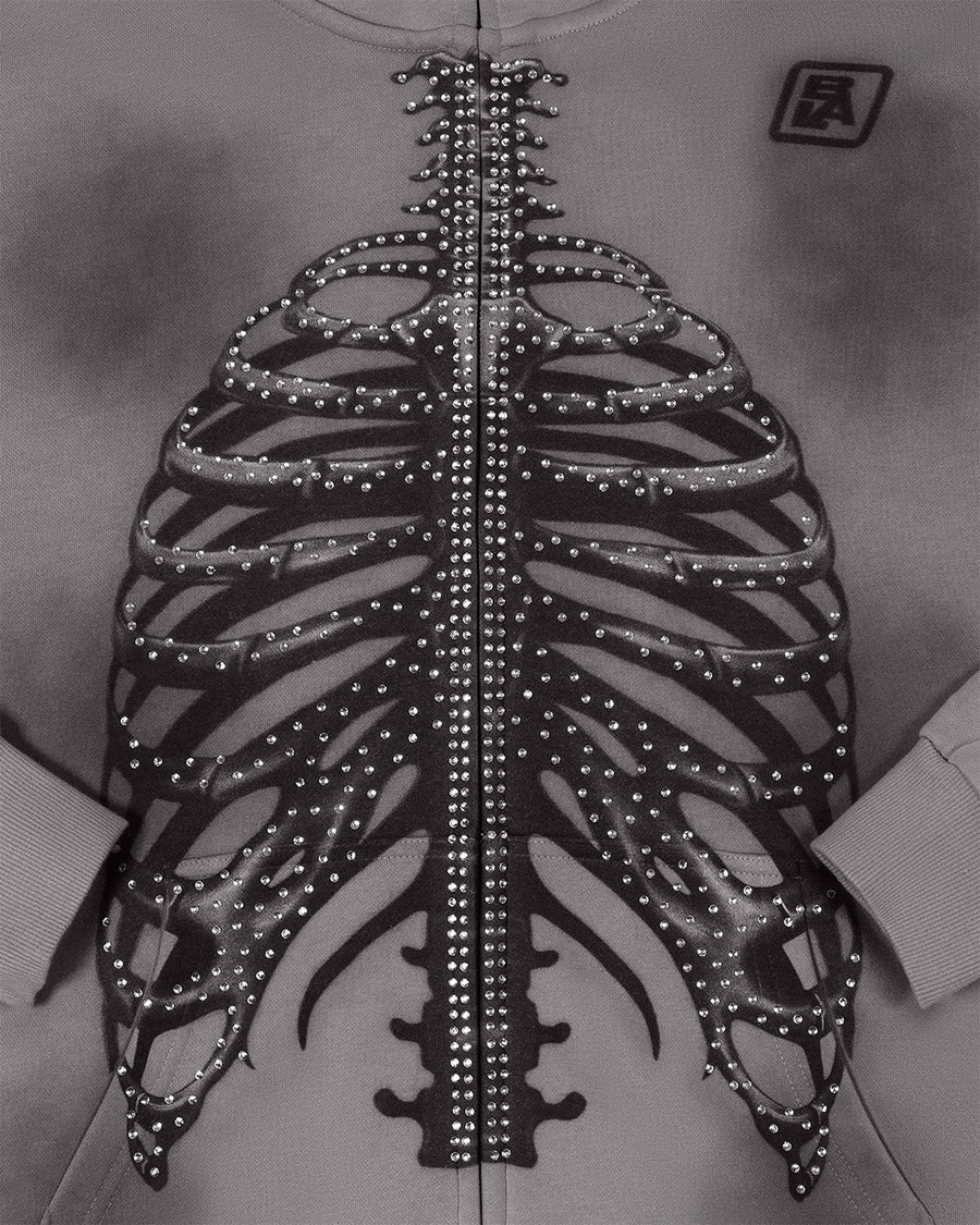 Rib Cage Rhinestone Hoodies Y2K Rhinestone Skeleton Hoodie