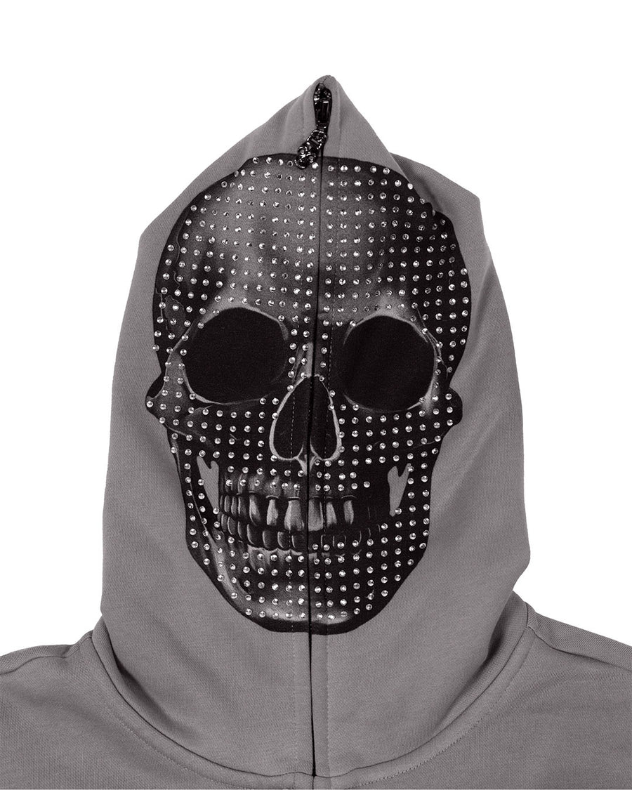 Skeleton Full Zip Up Hoodie - Smokey Rhinestone